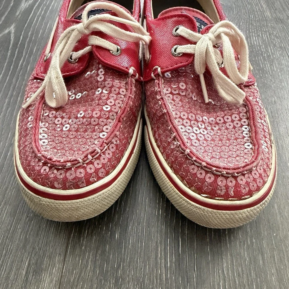 Sperry Top-Sider Womens 9‎ Bahama Boat Shoes Red Sequins Coastal Nautical Preppy